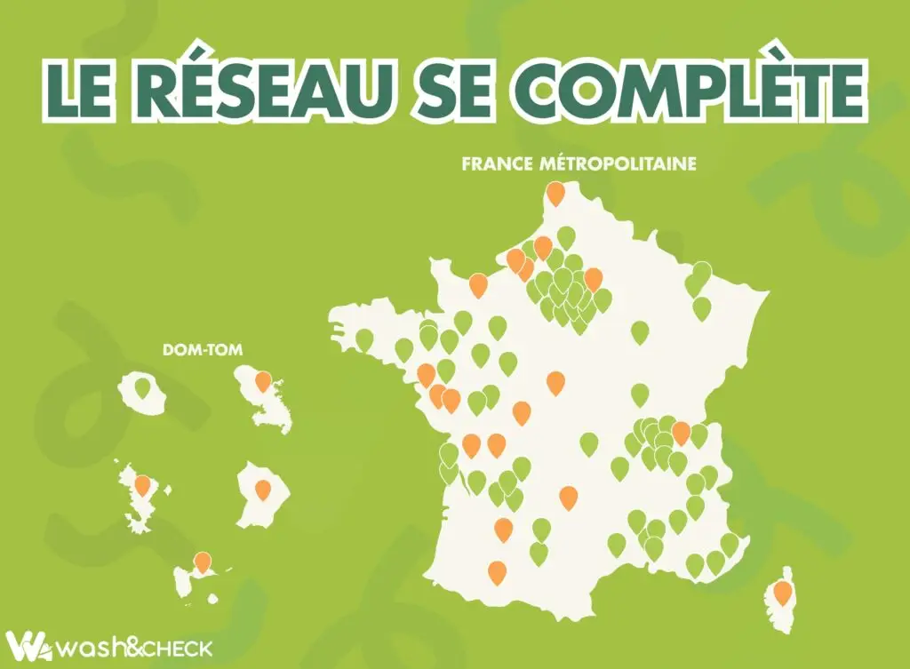 Image d'une carte de France des agences Wash&Check