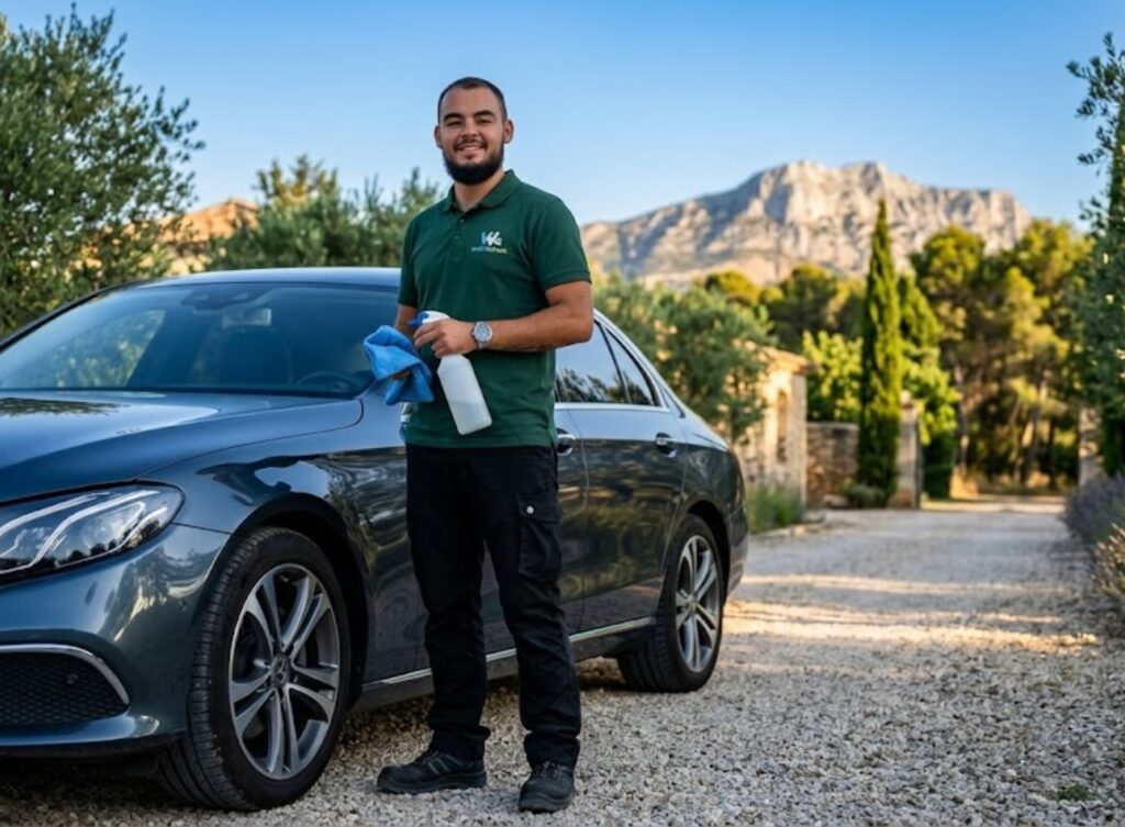 Lavage auto à Aix-en-Provence : Benjamin Huart, franchisé Wash&Check, en intervention à domicile au pied de la Sainte-Victoire