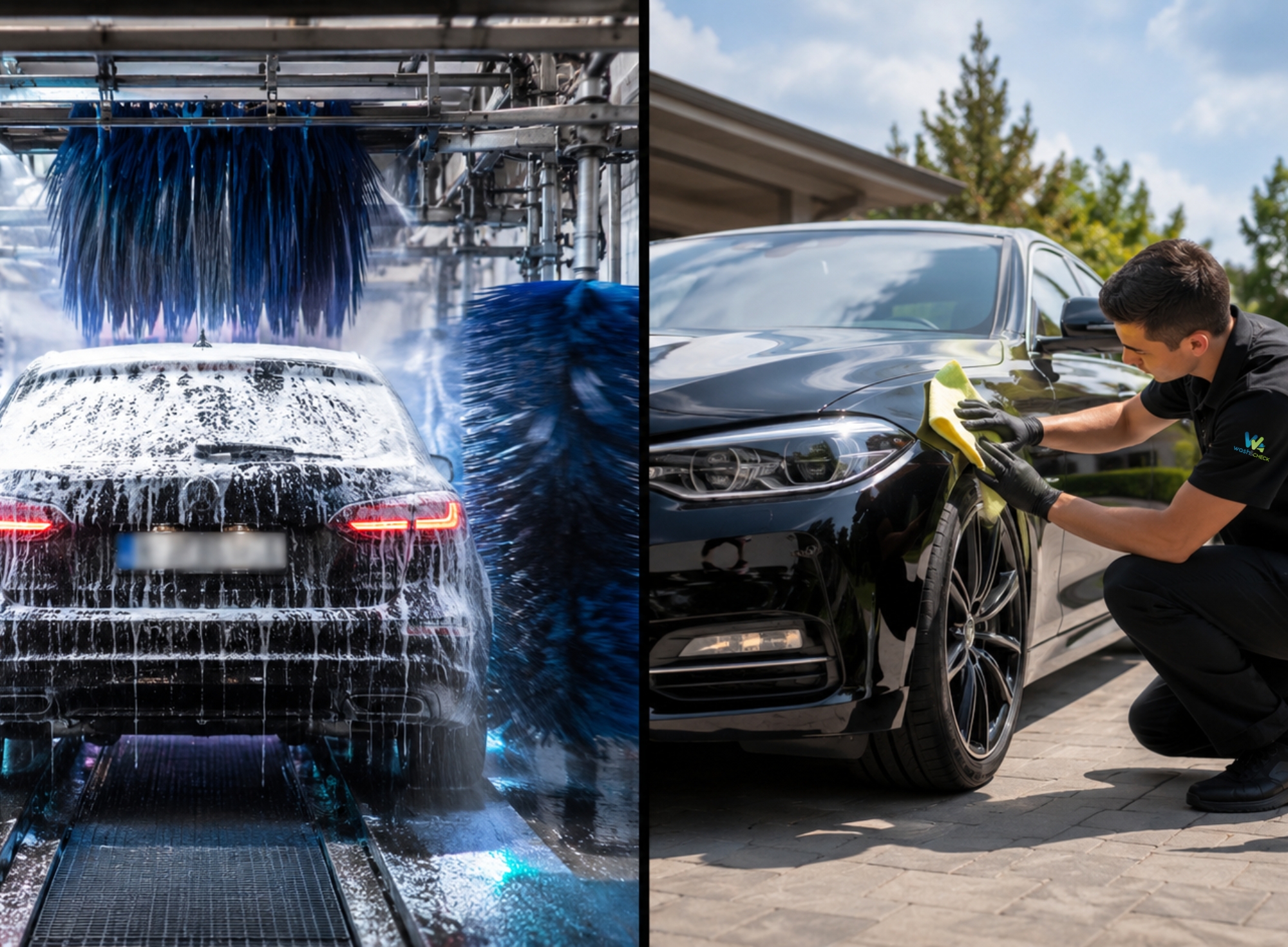 Comparatif lavage tunnel vs lavage écologique sans eau pour voiture — Wash&Check