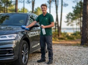 Nettoyage voiture à Biscarrosse : Guillaume Moignard, franchisé Wash&Check, en intervention à domicile dans le Nord-Landes