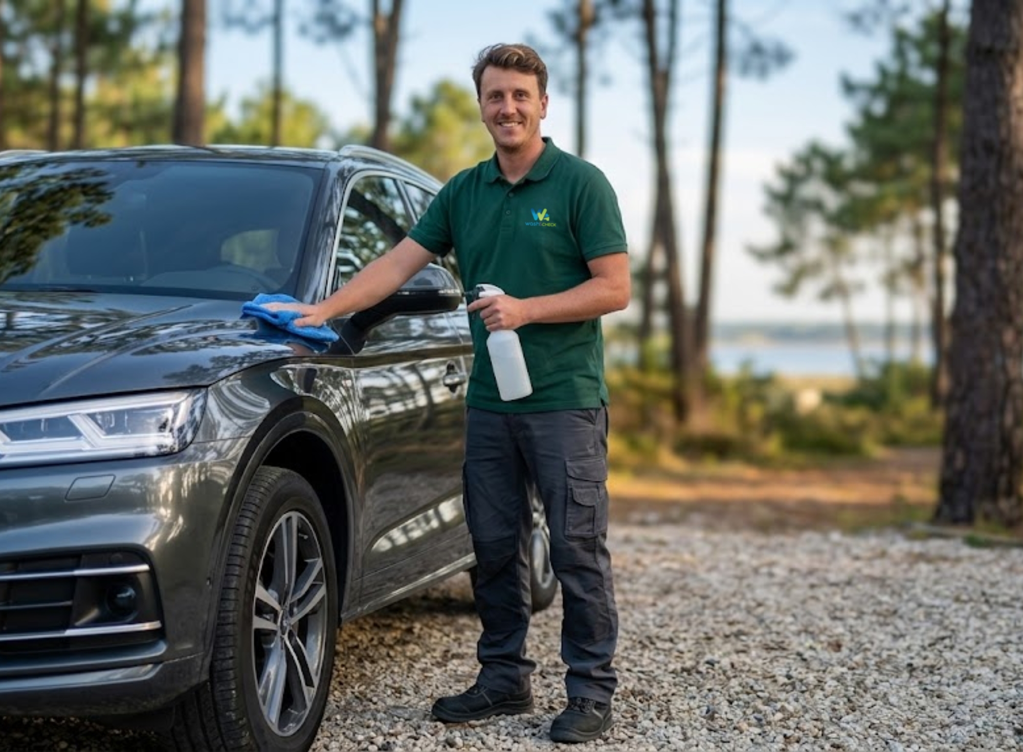 Nettoyage voiture à Biscarrosse : Guillaume Moignard, franchisé Wash&Check, en intervention à domicile dans le Nord-Landes